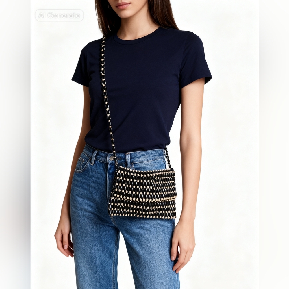 Sigrid Olsen Black And Tan Beaded Crossbody Bag